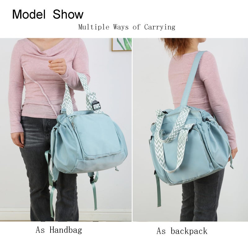 Fashowlife Multi-Function Tote Bag Large Capacityâ€“ Versatile Nylon Lightweight Backpack with 15 Pockets for Car Travel Shopping Everyday Organizer Carry, Mint Green - Image 2