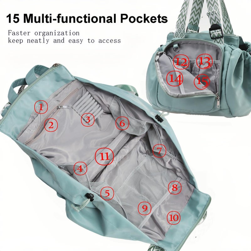 Fashowlife Multi-Function Tote Bag Large Capacityâ€“ Versatile Nylon Lightweight Backpack with 15 Pockets for Car Travel Shopping Everyday Organizer Carry, Mint Green - Image 5