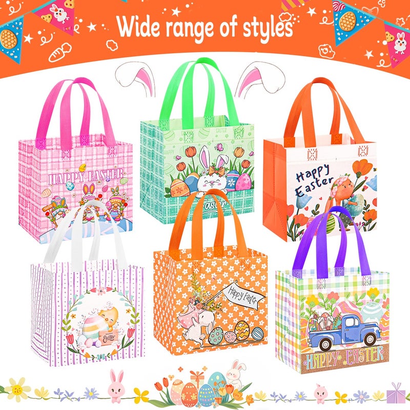 DECHISY 6 Pack Easter Gift Bags, 8.3Ã—7.9Ã—6 inch Non-Woven Easter Bags with Handles, 6 Unique Patterns Egg Hunt Baskets for Kids, Party Supplies - Image 4
