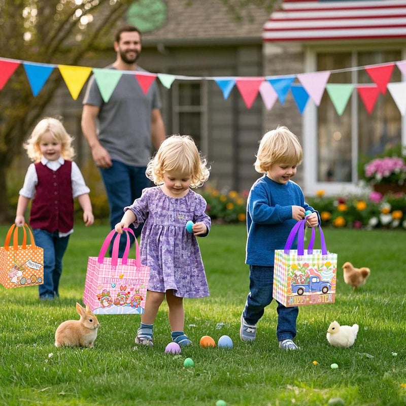 DECHISY 6 Pack Easter Gift Bags, 8.3Ã—7.9Ã—6 inch Non-Woven Easter Bags with Handles, 6 Unique Patterns Egg Hunt Baskets for Kids, Party Supplies - Image 5