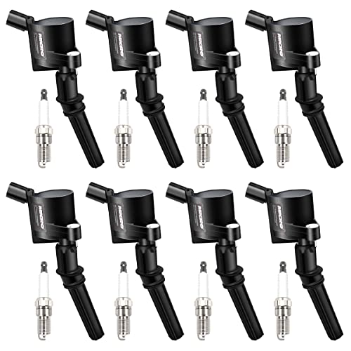 Micro Set of 8 Curved Boot Ignition Coil Pack DG508 & Iridium Spark Plugs SP413 Compatible with Ford F150 E150 E250 Crown Victoria Lincoln Mercury 4.6L V8 Replacement for DG457 FD503 - Image 1