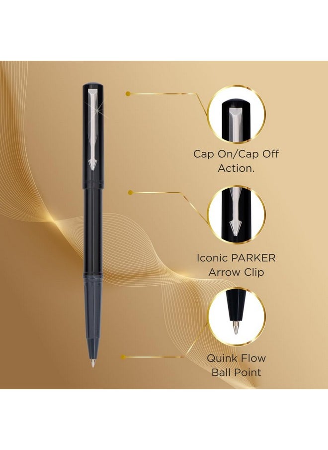 PARKER قلم حبر جاف بتا نيون كروم مع حواف| لون الجسم أسود| لون الحبر - أزرق | هدية الشركات | مثالي للاستخدام المهني  - Image 2
