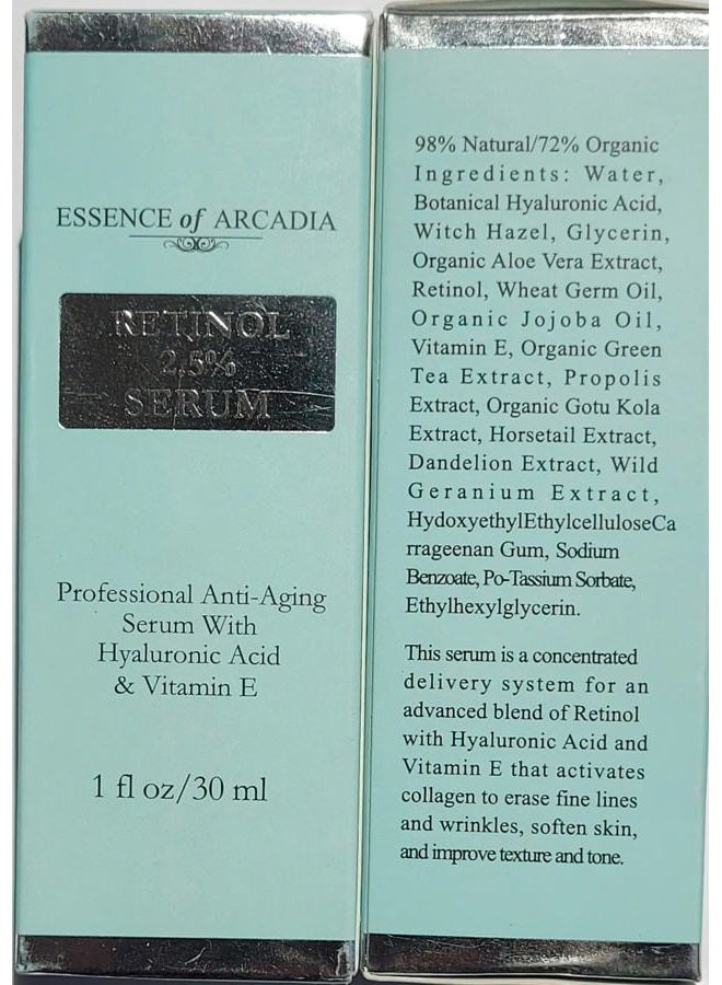 essence of arcadia RETINOL 2.5% Serum, Professional Strength Anti- Aging Formula With Hyaluronic Acid and Vitamin E by Essence of Arcadia, Minimize Wrinkles, Fade Dark Spots - Image 3