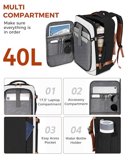 Vancropak 40L Carry On Travel Backpack for Men Women Expandable Flight Approved Weekender Backpack with 3 Packing Cubes WaterResistant AntiTheft Laptop Backpack Lightweight Business Travel Bag - Image 3