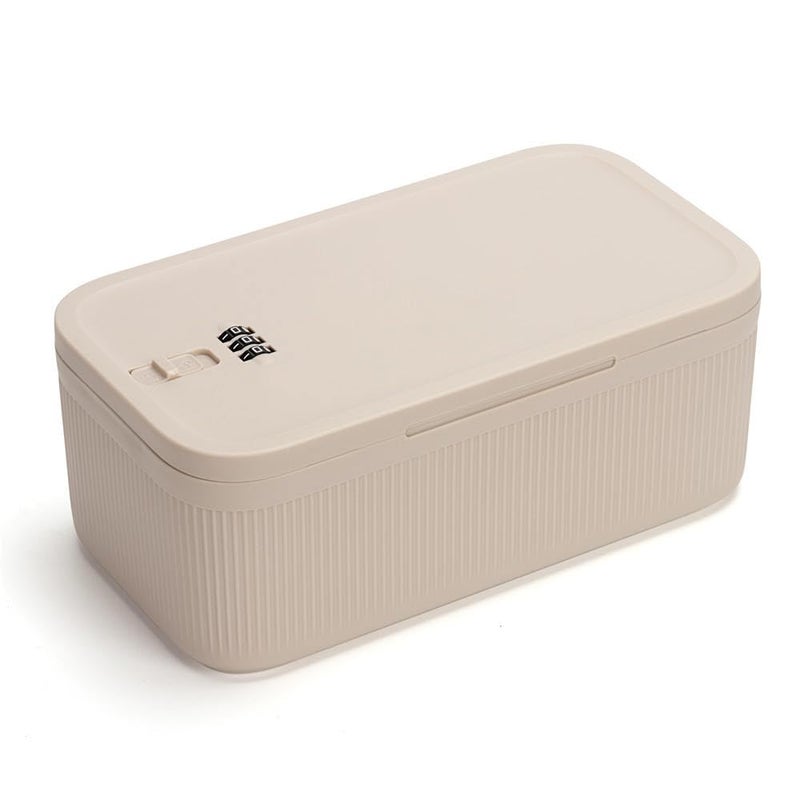 iBune Medicine Lock Box with Code, Lockable Storage Box, Small Lock Box for Medication Safe/Personal Items/Home/Office/Dorm, Navy Grey, Beige - Image 1