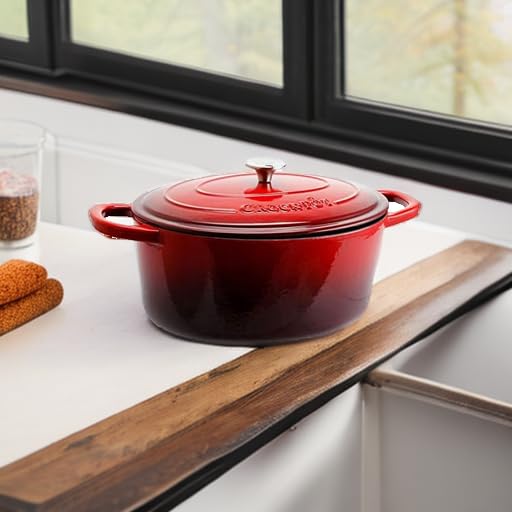 Crock-Pot Artisan Oval Enameled Cast Iron Dutch Oven, 7-Quart, Scarlet Red - Image 5