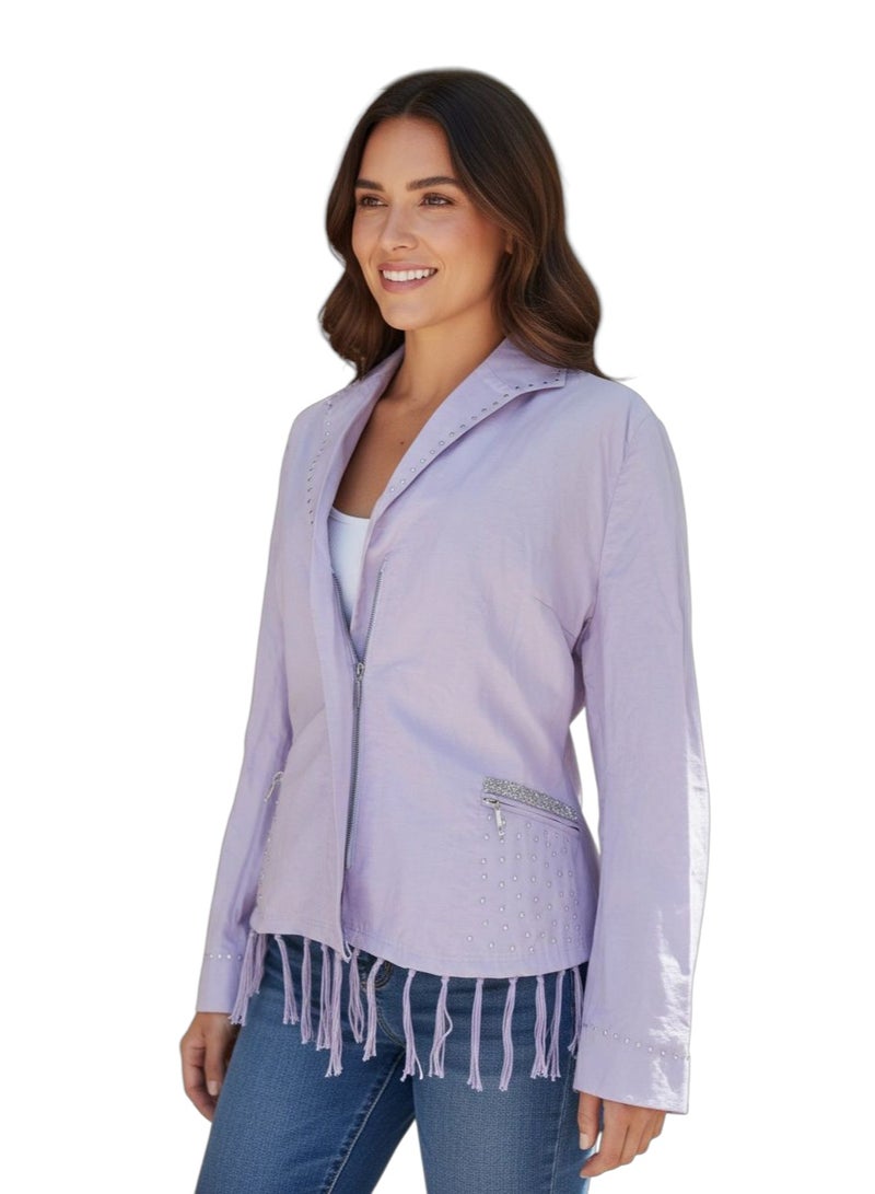 Women lilac german blazer jacket with fringes and rhinestones - Image 1
