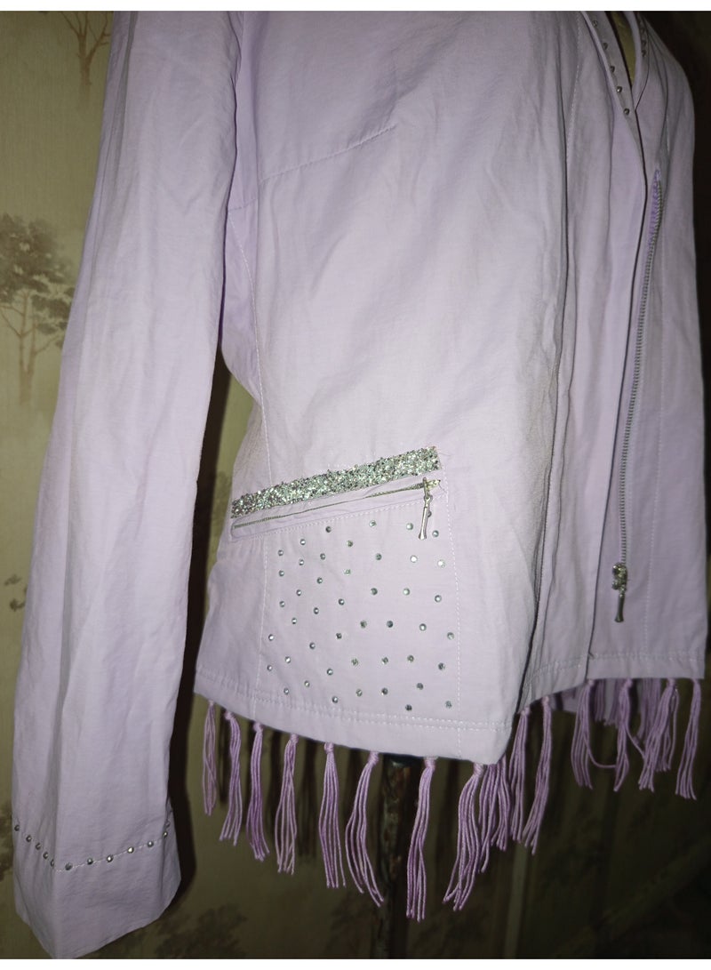 Women lilac german blazer jacket with fringes and rhinestones - Image 3
