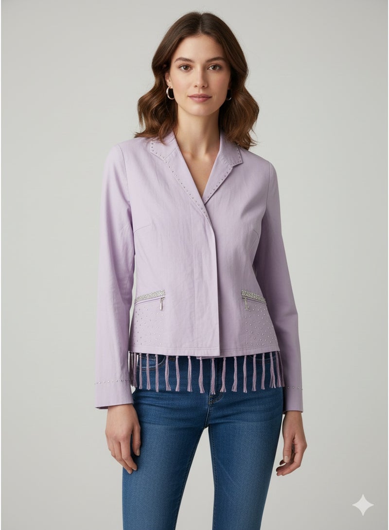 Women lilac german blazer jacket with fringes and rhinestones - Image 4