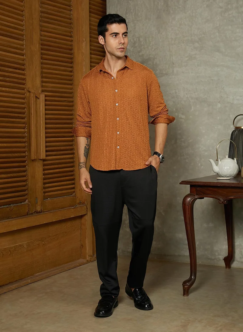CAHOOT  Men's Copper Brown Bloom-Textured Shirt for Men | Best Price UAE