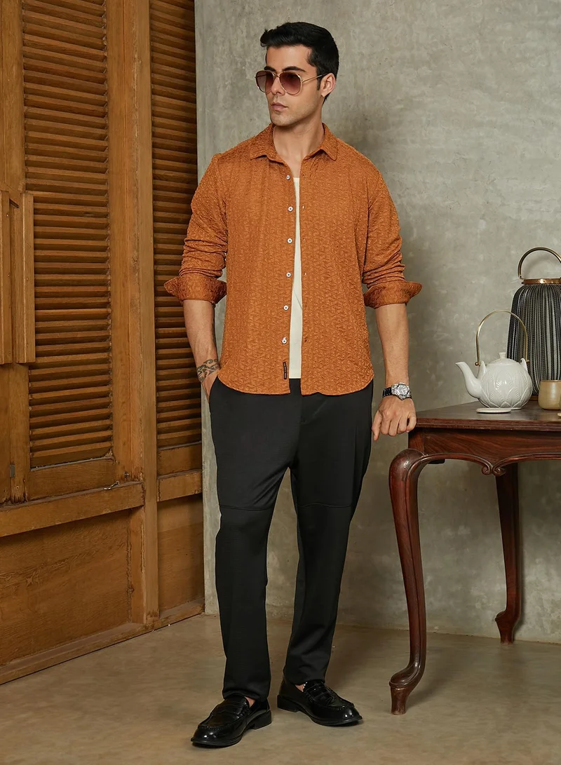 CAHOOT  Men's Copper Brown Bloom-Textured Shirt for Men | Best Price UAE