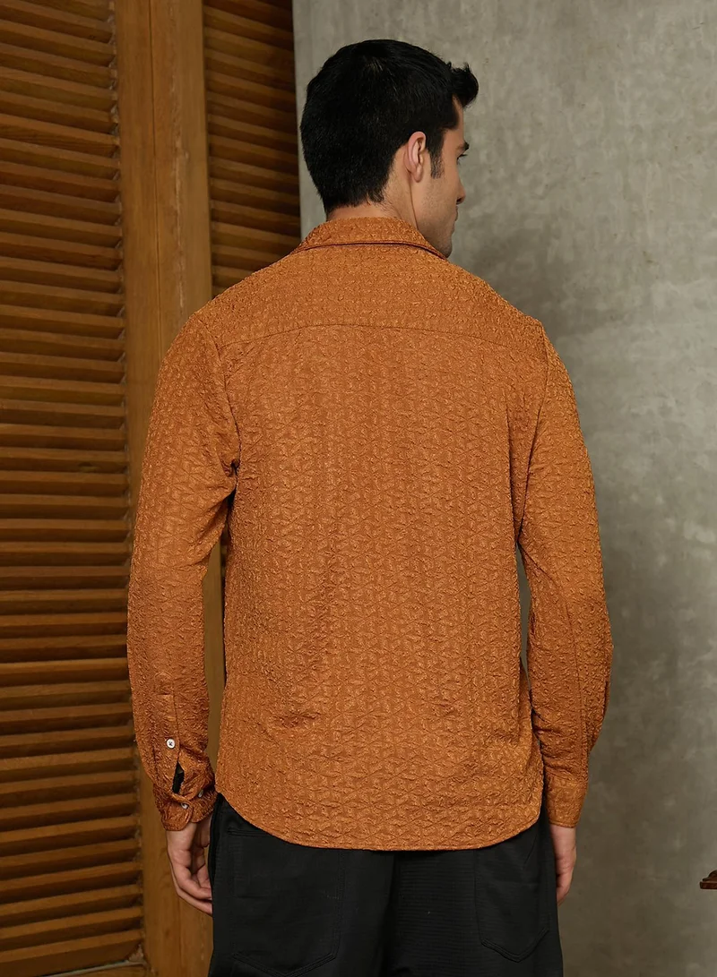 CAHOOT  Men's Copper Brown Bloom-Textured Shirt for Men | Best Price UAE