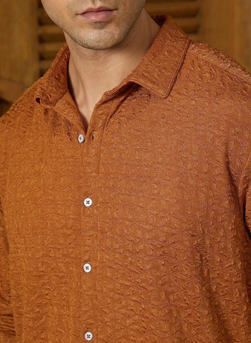 CAHOOT  Men's Copper Brown Bloom-Textured Shirt for Men | Best Price UAE