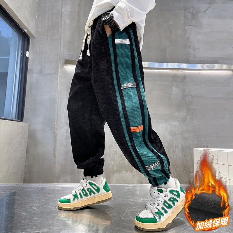 Boys' pants autumn and winter 2022 new children's handsome sweatpants middle and big children's winter wear fleece-lined sports trousers boys fashion - Image 2