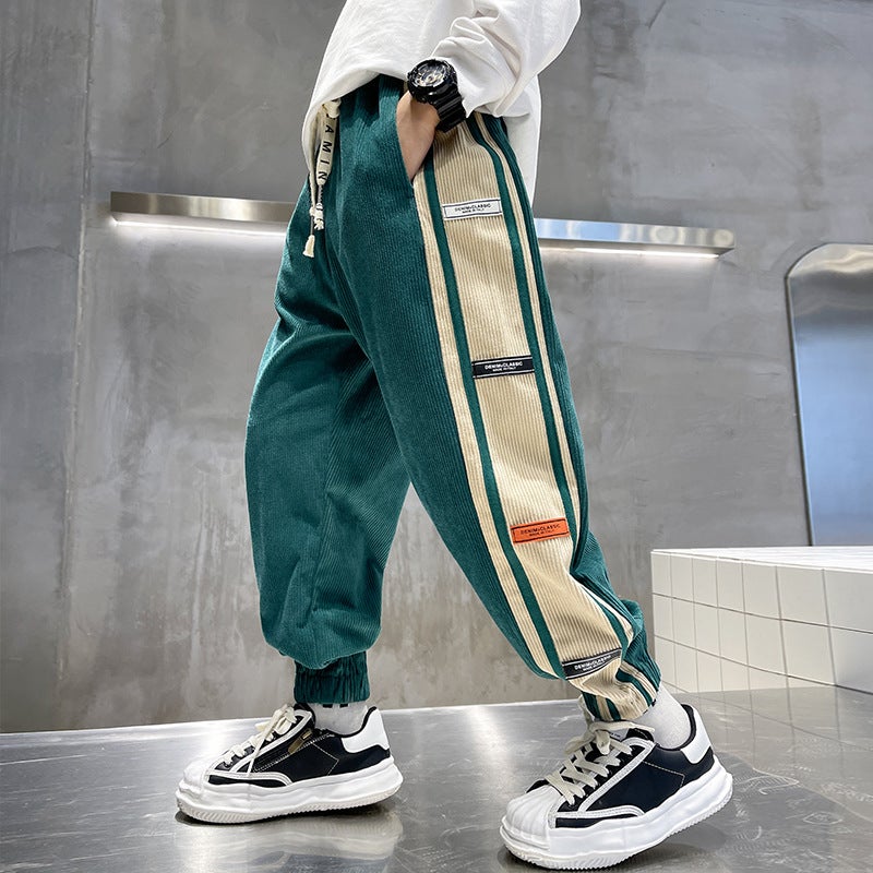 Boys' pants autumn and winter 2022 new children's handsome sweatpants middle and big children's winter wear fleece-lined sports trousers boys fashion - Image 1