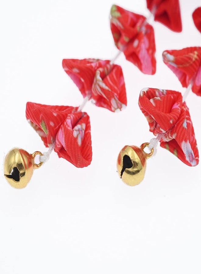 MIAO WU Japanese Style Women Flower Hair Clip Tassel Hair Ornament, Kimono Decor Fabric Hanfu Hairpin Accessories For Christmas Party Costume Gift (Red) - Image 5