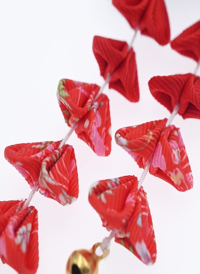 MIAO WU Japanese Style Women Flower Hair Clip Tassel Hair Ornament, Kimono Decor Fabric Hanfu Hairpin Accessories For Christmas Party Costume Gift (Red) - Image 4