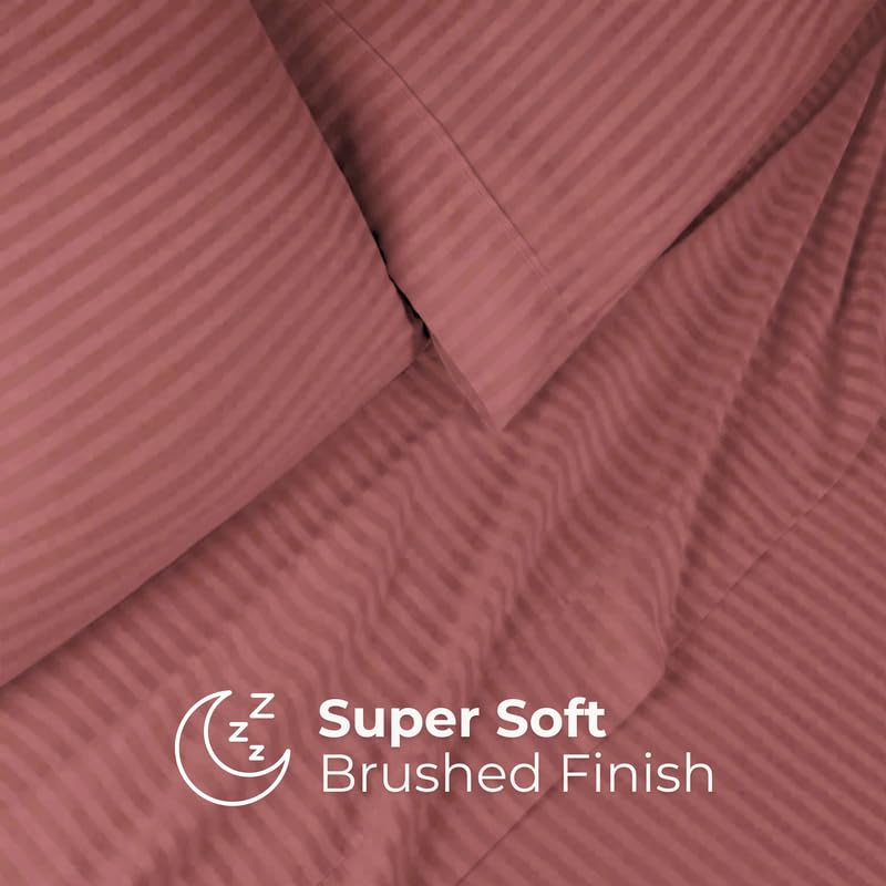 Pro Linen Pro Linen Basic 1Cm Satin Stripe Pure Cotton 210Tc 3Pc Bedding Set Queen Luxe Size 275x250 Cm Coral 1 Bed Sheet 2 Pillow Covers  - Image 5