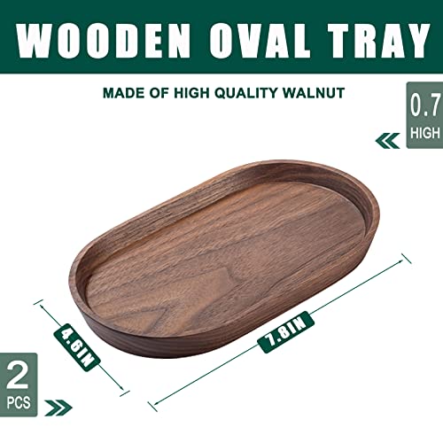 Vandroop Mini Serving Trays for Parties, Small Decorative Tray for Tea＆Coffee, Oval Wooden Plates for Serving Food for Appetizer＆Vegetables for Bathroom 7.8"×4.6" (Walnut, Set of 2) - Image 4