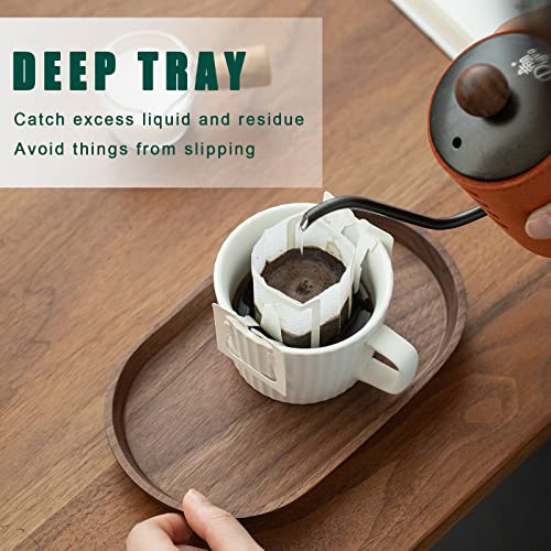 Vandroop Mini Serving Trays for Parties, Small Decorative Tray for Tea＆Coffee, Oval Wooden Plates for Serving Food for Appetizer＆Vegetables for Bathroom 7.8"×4.6" (Walnut, Set of 2) - Image 5
