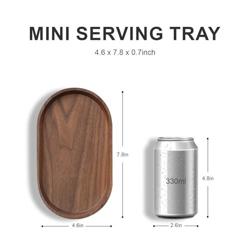 Vandroop Mini Serving Trays for Parties, Small Decorative Tray for Tea＆Coffee, Oval Wooden Plates for Serving Food for Appetizer＆Vegetables for Bathroom 7.8"×4.6" (Walnut, Set of 2) - Image 3