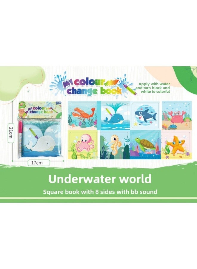 Children's EVA Color Changing Cloth Book Baby Summer Water Play Toy Color Educational Early Education Color Changing Bath Book-Color:Underwater World -8 Face Book-Square  - Image 1