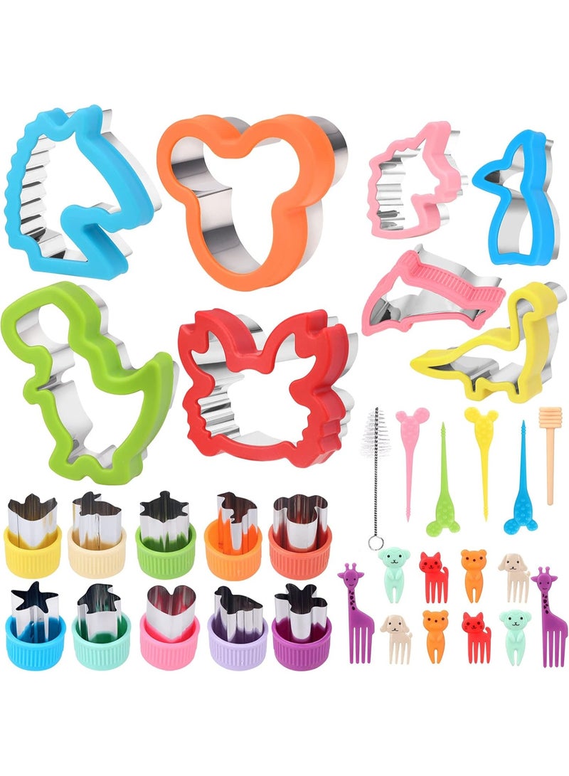 موثوقية التنبؤ طقم قواطع كوكيز 34 قطعة من الفولاذ المقاوم للصدأ، قواطع خضروات ساندويتش من الفولاذ المقاوم للصدأ، قوالب تزيين الكيك على شكل حيوانات قواطع شوكولاتة فواكه مع شوكة لهدايا المخبوزات في الأعياد - Image 1