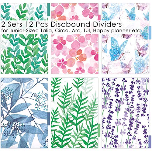 Rancco Discbound Tab Dividers, Junior-Size, 8 Disc Punched, 2 Set 12 Sheets Half Letter Frosted Floral PVC Discbound Binder Dividers for ARC Staples/Matha Stewart/Levenger Circa/TUL, 8.38x5.71 - Image 3