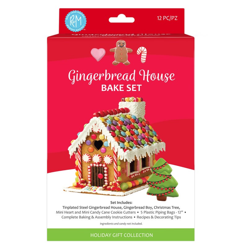 R  M International 2089 Gingerbread House 10Piece Cookie Cutter and Baking Set with Recipe and Directions Silver