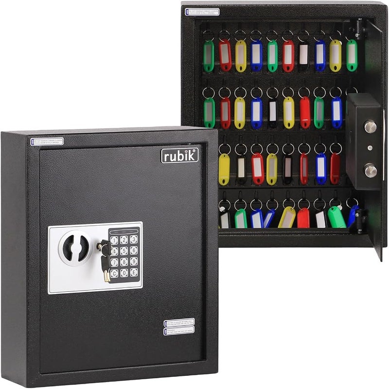 Rubik 40-Keys Metal Storage Safe Box Cabinet with Key and Digital Pin Code Lock, Wall Mounted For Hotels Realestate Warehouse Schools Universities Business (Black, 40 Keys Capacity) - Image 1