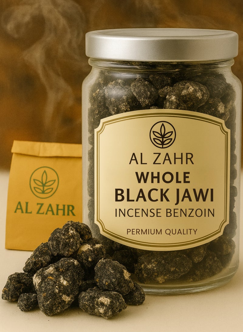 زهر بخور الزاهر الأسود الكامل من الجاوي، بنزوين - راتنج عطري طبيعي للتأمل والعلاج بالروائح وتعطير المنزل - نقي 100% ومعالج بالشمس - Image 1