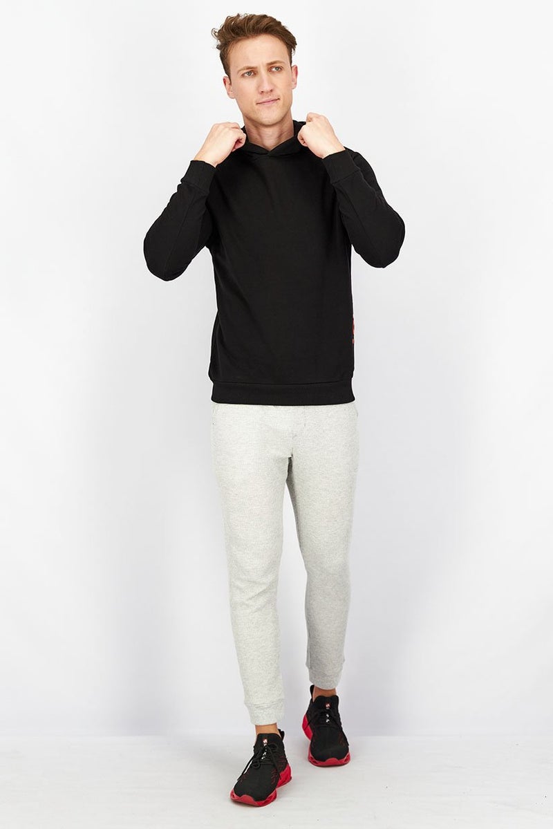 Baldinini Men Brand Logo Long Sleeve Hooded Sweatshirt, Black and Orange - Image 3