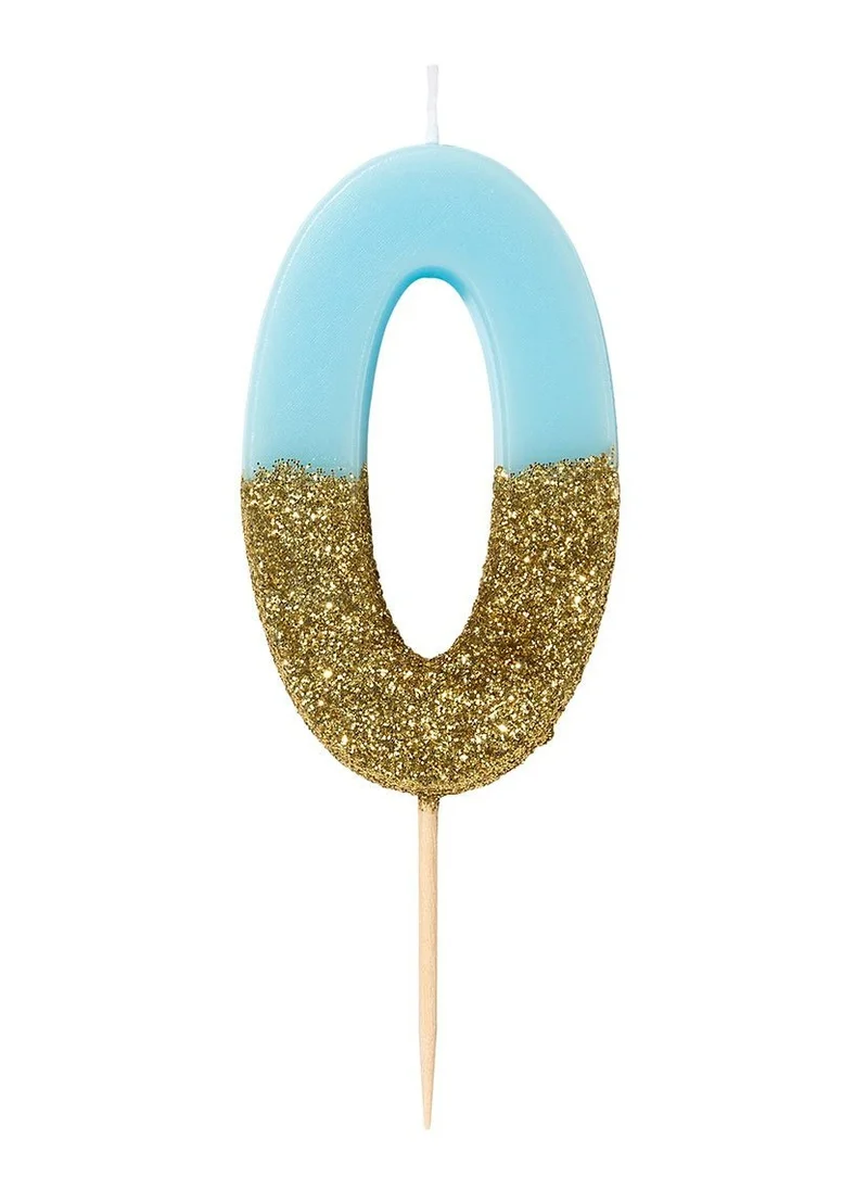 Talking Tables Blue & Gold Glitter Number Candle - 0