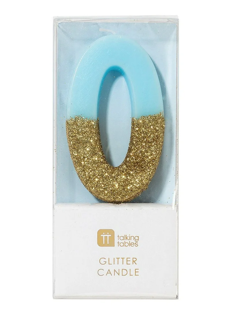 Talking Tables Blue & Gold Glitter Number Candle - 0