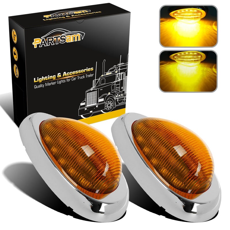 Partsam 2Pcs 6 Amber Sleeper Cab LED Side MarkerTurn Led Light Clearance Surface Mount 15 LED Replacement for Freightliner CenturyColumbia Amber Oval Side Marker and Turn Signal Sealed Light