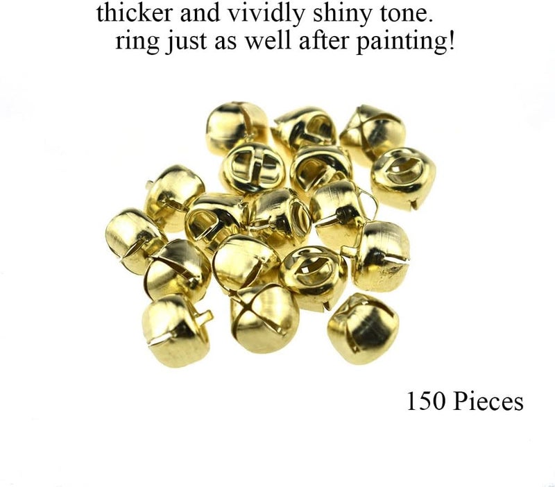 BINZZO 12mm Diameter Mini Jingle Bells Customize Style Bigger Threading Hole Light Tinkling Sound Shiny Brass Christmas Festival Decoration Gold 150 PCS for Gift Wrap Crafts Wedding Jewelry Making - Image 4
