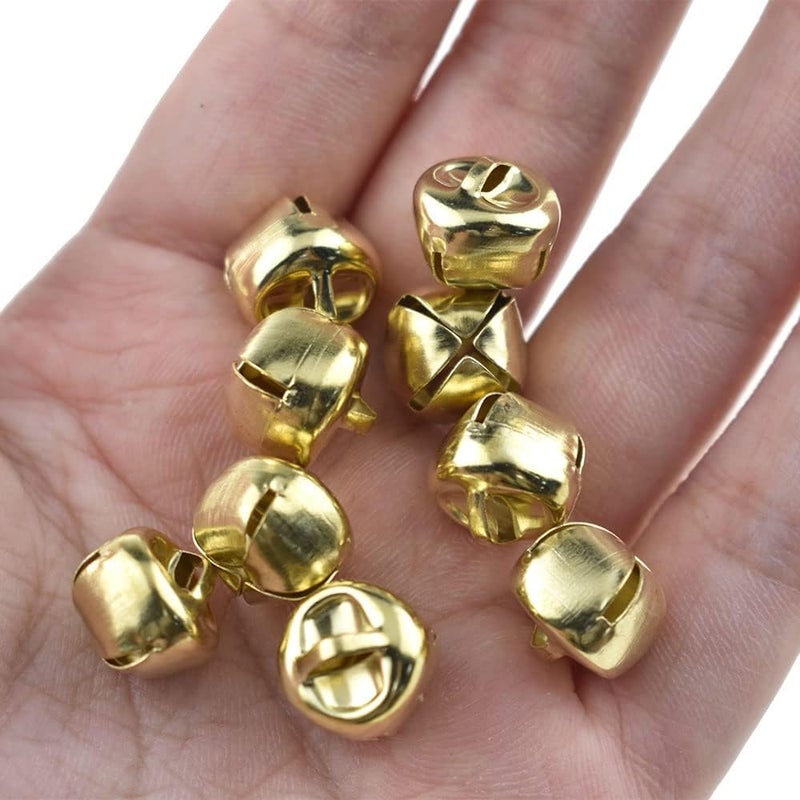BINZZO 12mm Diameter Mini Jingle Bells Customize Style Bigger Threading Hole Light Tinkling Sound Shiny Brass Christmas Festival Decoration Gold 150 PCS for Gift Wrap Crafts Wedding Jewelry Making - Image 1