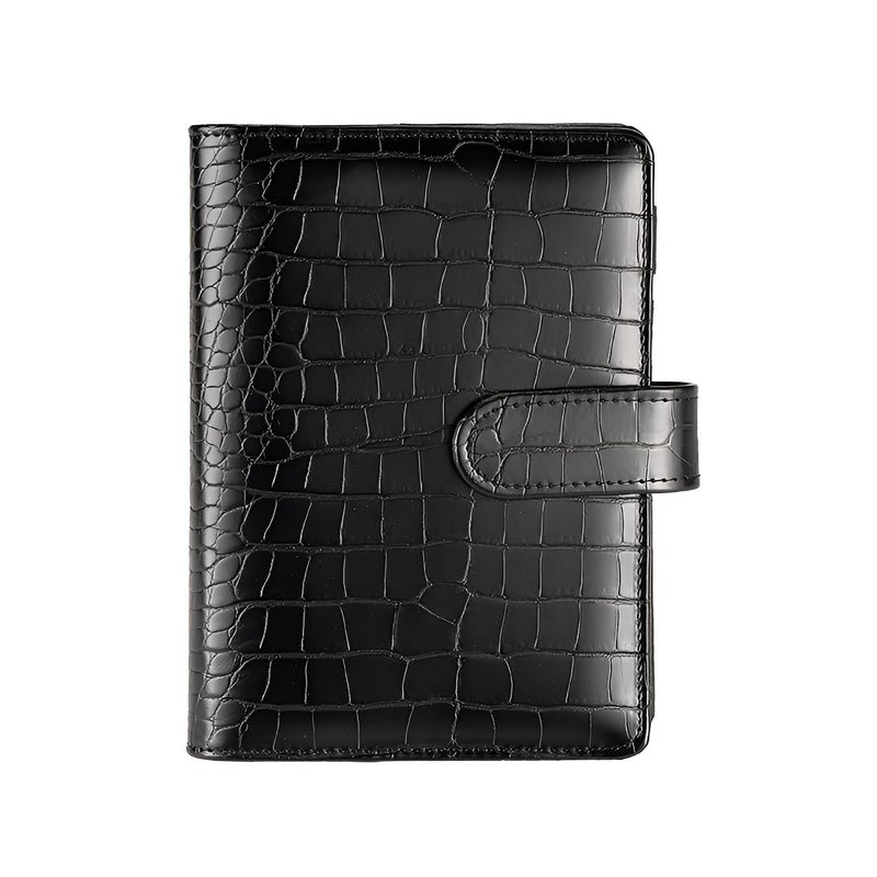 eleger A5 6 Ring Binder Cover Crocodile - Large PU Leather Notebook Binder with Hidden Snap Buckle, Refillable Budget Planner, Black - Image 1