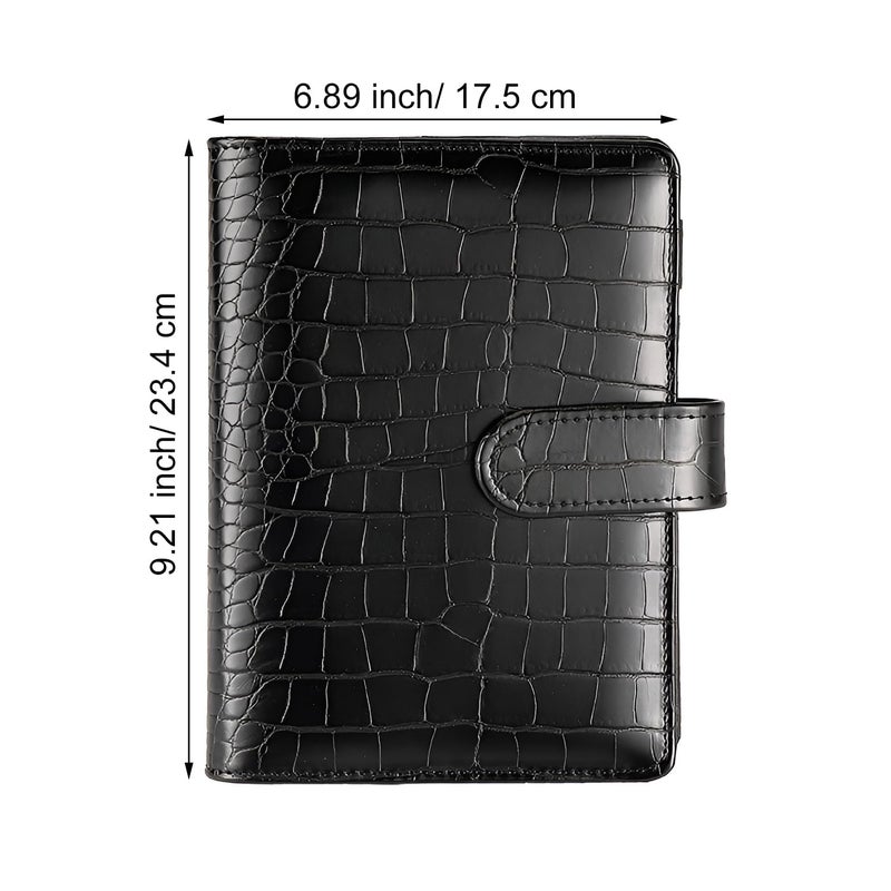 eleger A5 6 Ring Binder Cover Crocodile - Large PU Leather Notebook Binder with Hidden Snap Buckle, Refillable Budget Planner, Black - Image 3