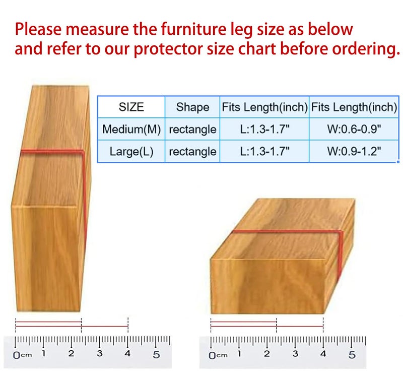 Yarehand 16 Pack Chair Leg Floor Protectors for Hardwood Floors, Rubber Furniture Sliders, 360Â°Felt Pad Bottom Wrapped Thickening Silicone Furniture Legs Caps Covers (L(L:1.3-1.7",W:0.9-1.2"), Rectangular) - Image 2