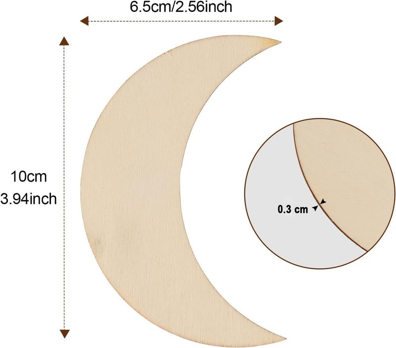 Curious Button Set of 25 Pcs Unfinished Blank Wood Pieces, 4 x 4 Inch Natural Wooden Slices Cutouts for DIY Crafts Pyrograph Painting Staining Burning Engraving Carving Coasters (Moon Shape) - Image 2