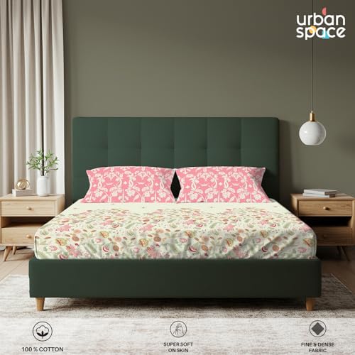 Urban Space Serene 200 TC 100% Cotton Bedsheet for King Bed, Cotton King Bedsheet with 2 Pillow Covers (Vine Gardens Peach Pink, Size 108 x 108 inches) - Image 3