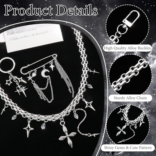 BELICEY Silver Purse Charms Chain Metal Star Purse Chains for Handbags Y2K Keychain Charm Safety Pin Bag Accessories Strap Extender for Wallet Crossbody Shoulder Bags - Image 3
