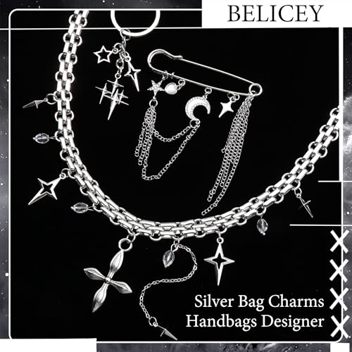 BELICEY Silver Purse Charms Chain Metal Star Purse Chains for Handbags Y2K Keychain Charm Safety Pin Bag Accessories Strap Extender for Wallet Crossbody Shoulder Bags - Image 5