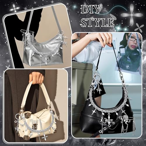 BELICEY Silver Purse Charms Chain Metal Star Purse Chains for Handbags Y2K Keychain Charm Safety Pin Bag Accessories Strap Extender for Wallet Crossbody Shoulder Bags - Image 4