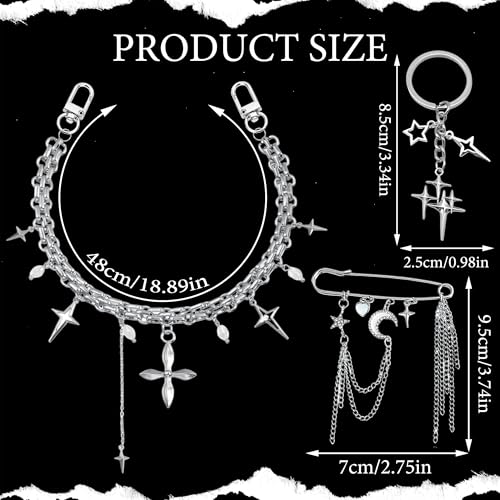 BELICEY Silver Purse Charms Chain Metal Star Purse Chains for Handbags Y2K Keychain Charm Safety Pin Bag Accessories Strap Extender for Wallet Crossbody Shoulder Bags - Image 2