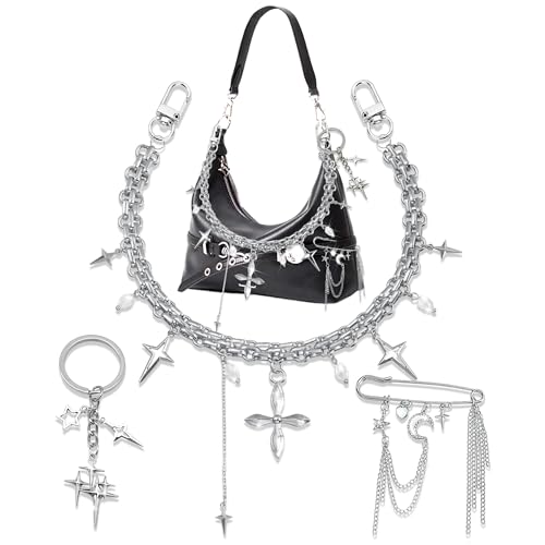 BELICEY Silver Purse Charms Chain Metal Star Purse Chains for Handbags Y2K Keychain Charm Safety Pin Bag Accessories Strap Extender for Wallet Crossbody Shoulder Bags - Image 1