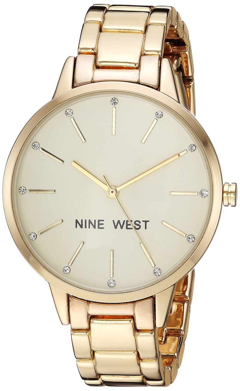 Nine West Women's Crystal Accented Gold-Tone Bracelet Watch - Image 1