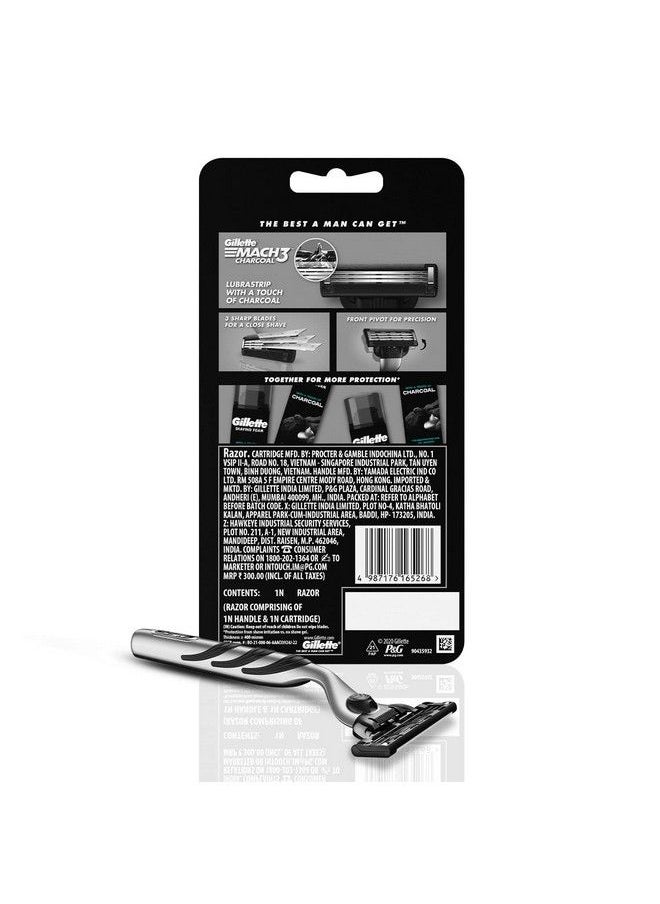 Mach3 Charcoal Shaving Razor For Men With New Enhanced Lubrastrip With A Touch Of Charcoal For A Clean Close Shave