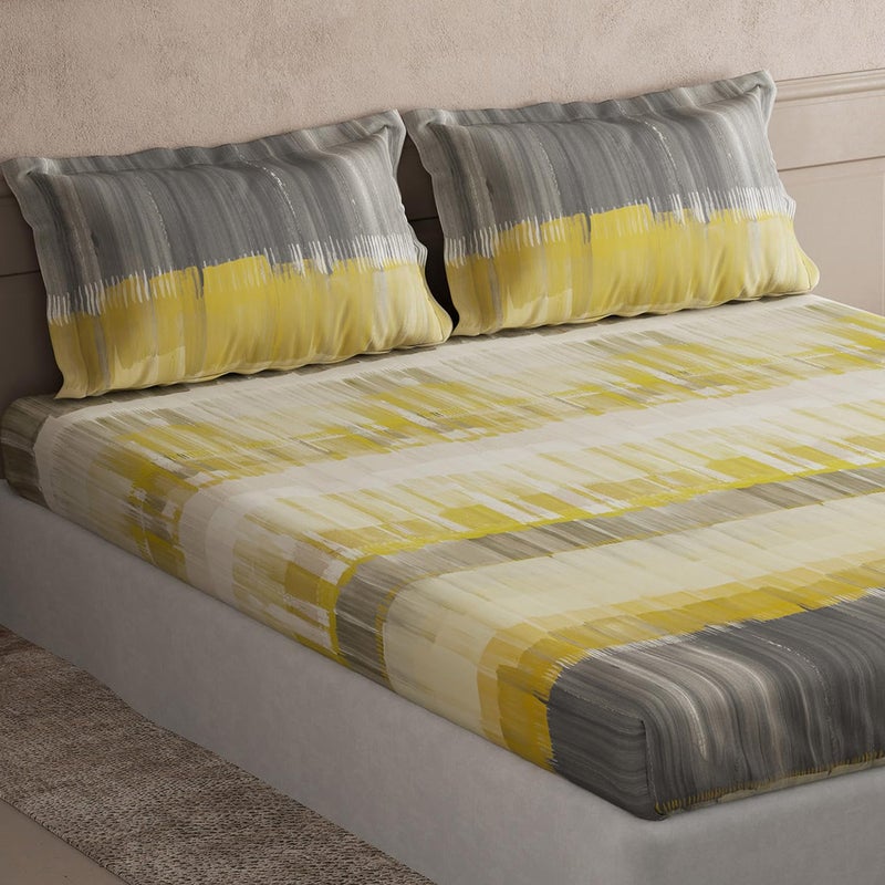 DDECOR Live beautiful Ddecor Primary Collection Bedsheet Set - 100% Cotton Bedsheet for Double Bed, Abstract 145 TC, Double Bedsheet with 2 Pillow Covers - Yellow  - Image 2